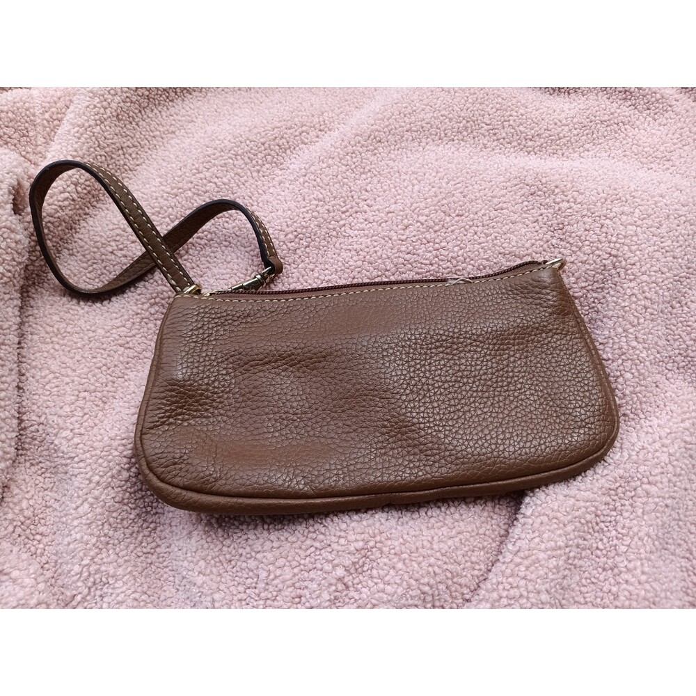 Y2K Brown Pebbled Leather Slim Shoulder Bag Zoe Style Small Minimalist 2000s Pur - Picture 3 of 7